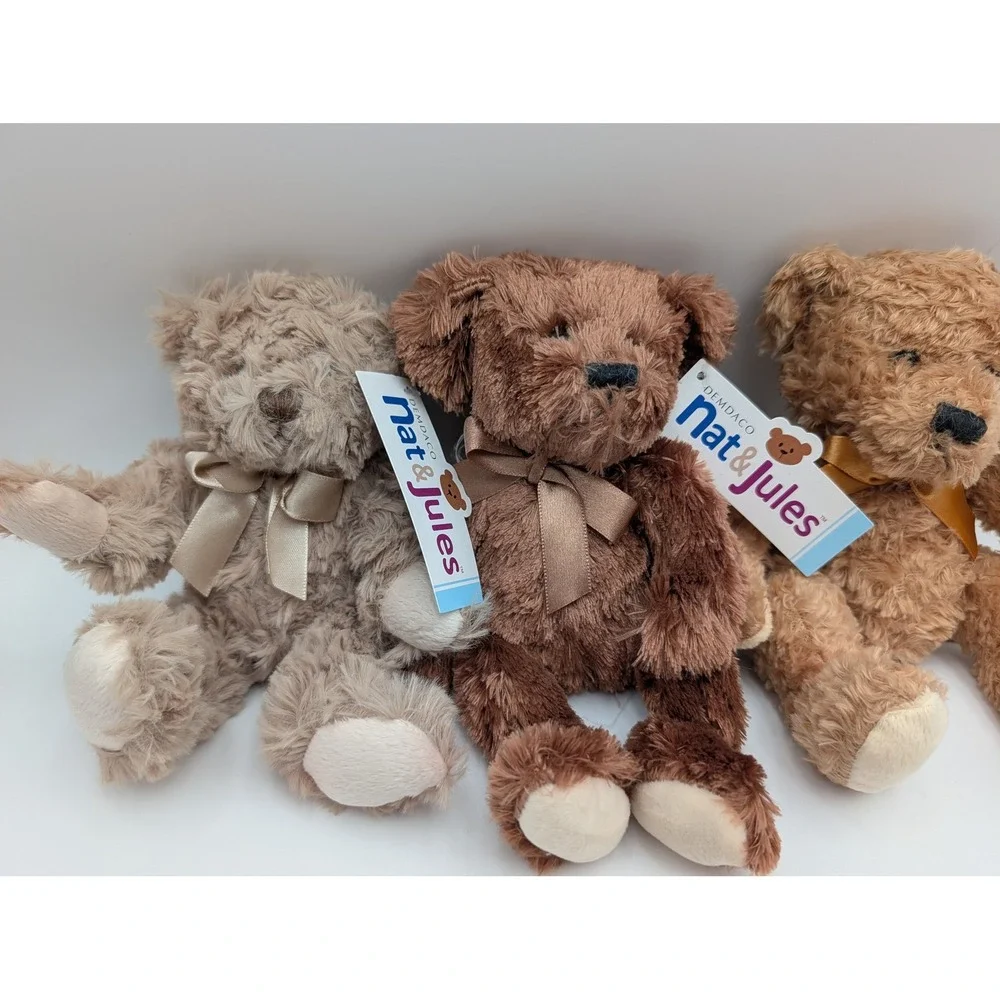Demdaco Nat and Jules Mini Bears Brown Lot of 3 Plush 7 Inch Stuffed Animal Toy